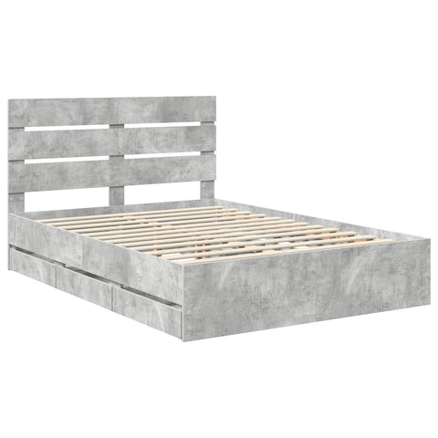 vidaXL Bed Frame with Drawer Concrete Grey 150 x 200 cm Engineer Wood