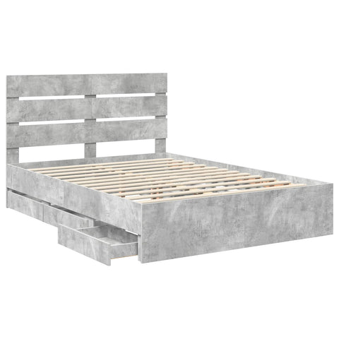 vidaXL Bed Frame with Drawer Concrete Grey 150 x 200 cm Engineer Wood
