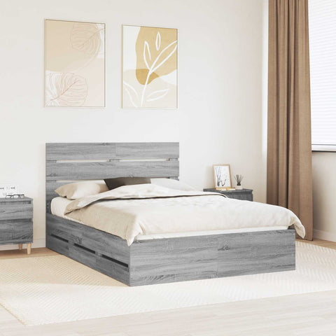 vidaXL Bed Frame with Drawer Grey Sonoma 150 x 200 cm Engineer Wood