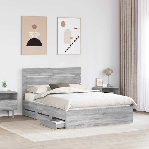 vidaXL Bed Frame with Drawer Grey Sonoma 150 x 200 cm Engineer Wood