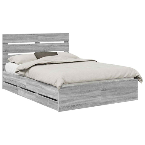 vidaXL Bed Frame with Drawer Grey Sonoma 150 x 200 cm Engineer Wood
