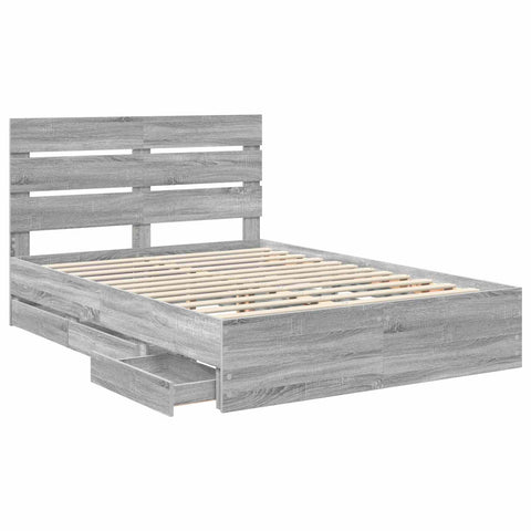 vidaXL Bed Frame with Drawer Grey Sonoma 150 x 200 cm Engineer Wood
