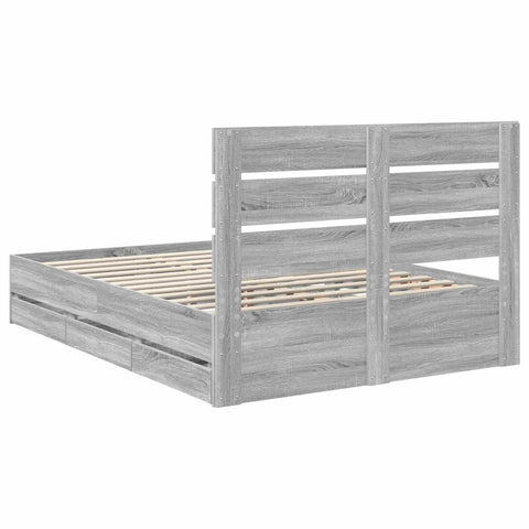 vidaXL Bed Frame with Drawer Grey Sonoma 150 x 200 cm Engineer Wood
