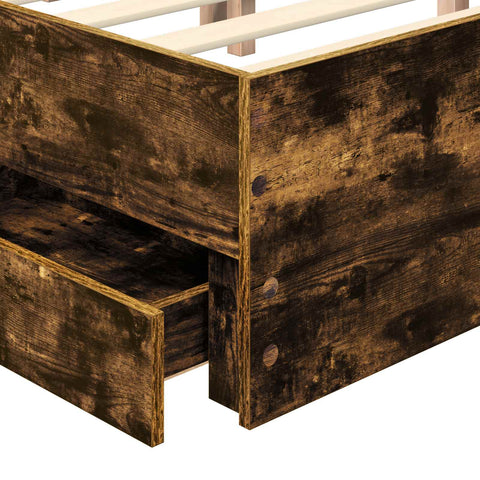 vidaXL Bed Frame with Drawer Smoked Oak 120 x 190 cm Engineer Wood