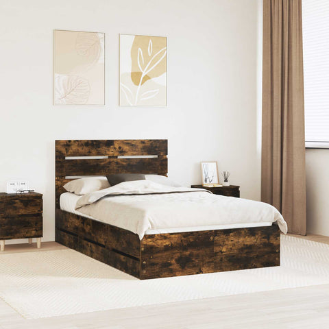 vidaXL Bed Frame with Drawer Smoked Oak 120 x 190 cm Engineer Wood