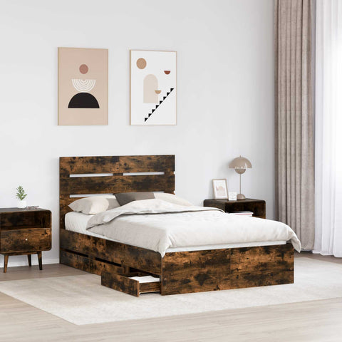 vidaXL Bed Frame with Drawer Smoked Oak 120 x 190 cm Engineer Wood