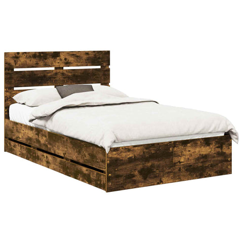 vidaXL Bed Frame with Drawer Smoked Oak 120 x 190 cm Engineer Wood