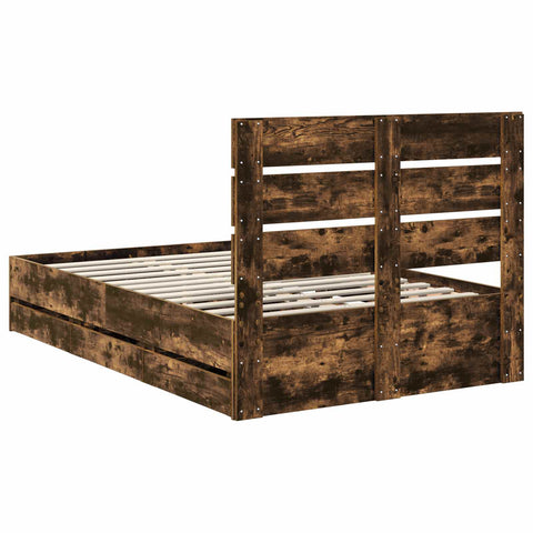 vidaXL Bed Frame with Drawer Smoked Oak 120 x 190 cm Engineer Wood