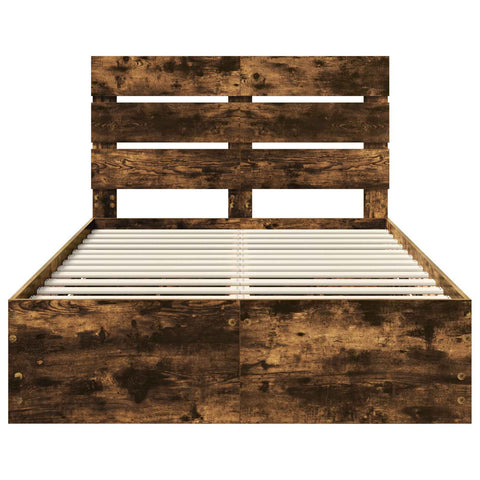 vidaXL Bed Frame with Drawer Smoked Oak 120 x 190 cm Engineer Wood