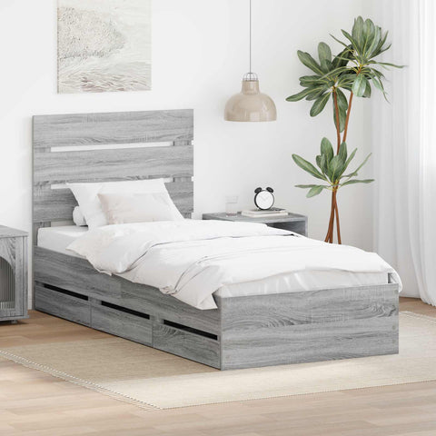 vidaXL Bed Frame with Drawer Grey Sonoma 90 x 190 cm Engineer Wood