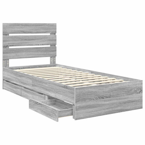 vidaXL Bed Frame with Drawer Grey Sonoma 90 x 190 cm Engineer Wood