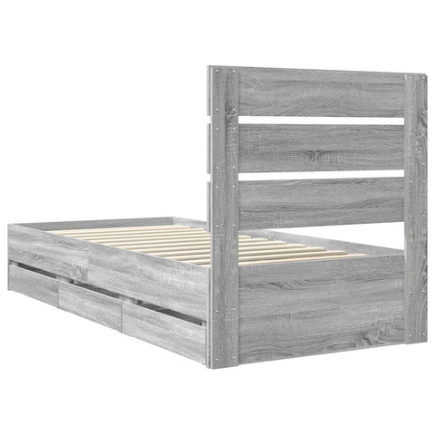 vidaXL Bed Frame with Drawer Grey Sonoma 90 x 190 cm Engineer Wood