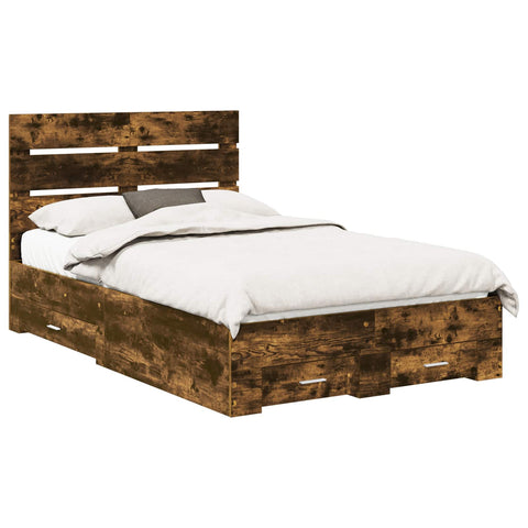 vidaXL Bed Frame with Drawer Smoked Oak 135 x 190 cm Engineered Wood