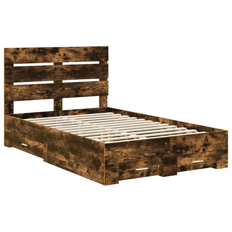 vidaXL Bed Frame with Drawer Smoked Oak 135 x 190 cm Engineered Wood