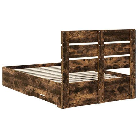 vidaXL Bed Frame with Drawer Smoked Oak 135 x 190 cm Engineered Wood