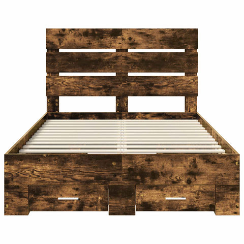 vidaXL Bed Frame with Drawer Smoked Oak 135 x 190 cm Engineered Wood