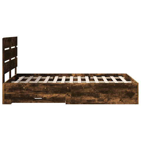 vidaXL Bed Frame with Drawer Smoked Oak 135 x 190 cm Engineered Wood