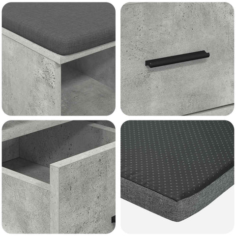 vidaXL Hall Bench with Cushion Concrete Grey 60 x 38 x 46 cm