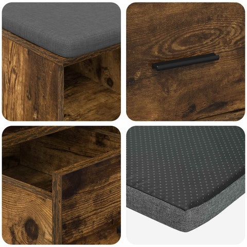 vidaXL Hall Bench with Cushion with Drawer Smoked Oak 60 x 38 x 46 cm