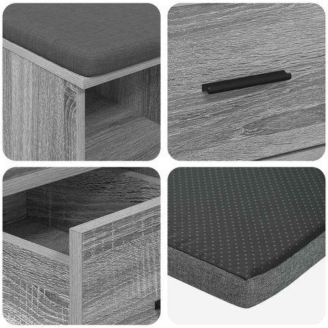vidaXL Hall Bench with Cushion with Drawer Grey Sonoma 60 x 38 x 46 cm