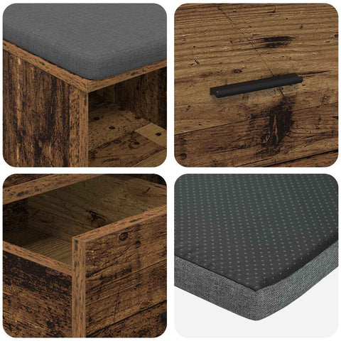 vidaXL Hall Bench with Cushion with Drawer Old Wood 60 x 38 x 46 cm