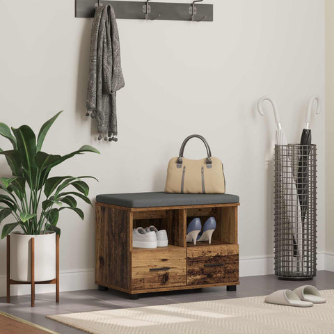 vidaXL Hall Bench with Cushion with Drawer Old Wood 60 x 38 x 46 cm