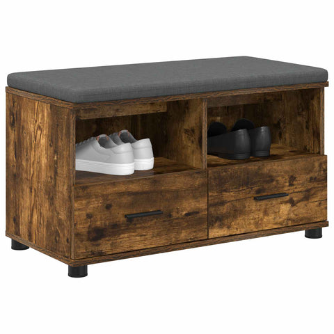 vidaXL Hall Bench with Cushion with Drawer Smoked Oak 80 x 38 x 46 cm