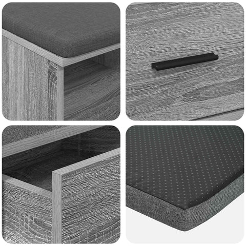 vidaXL Hall Bench with Cushion with Drawer Grey Sonoma 80 x 38 x 46 cm