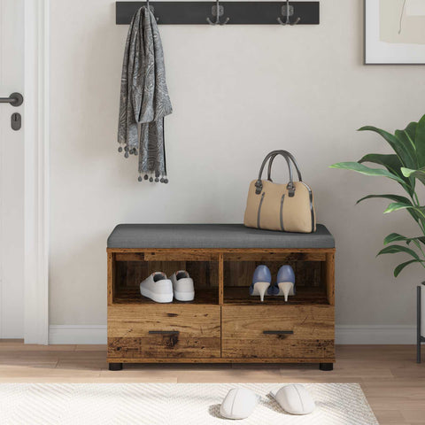 vidaXL Hall Bench with Cushion with Drawer Old Wood 80 x 38 x 46 cm