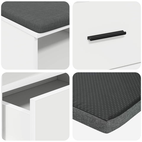 vidaXL Hall Bench with Cushion with Drawer White 100 x 38 x 46 cm