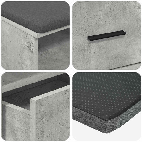 vidaXL Hall Bench with Cushion Concrete Grey 100 x 38 x 46 cm