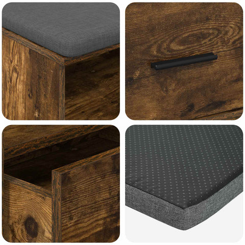 vidaXL Hall Bench with Cushion with Drawer Smoked Oak 100 x 38 x 46 cm