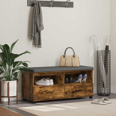 vidaXL Hall Bench with Cushion with Drawer Smoked Oak 100 x 38 x 46 cm