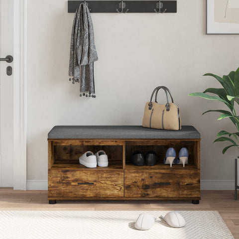 vidaXL Hall Bench with Cushion with Drawer Smoked Oak 100 x 38 x 46 cm