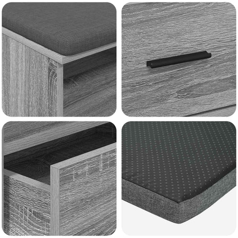 vidaXL Hall Bench with Cushion Grey Sonoma 100 x 38 x 46 cm