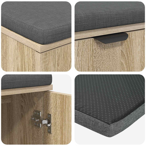 vidaXL Hall Bench with Cushion with Storage Sonoma Oak 80 x 38 x 46 cm