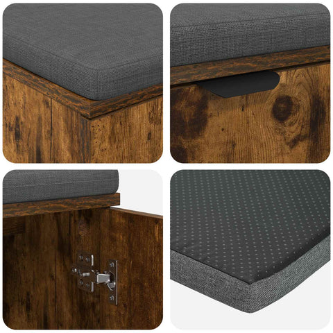vidaXL Hall Bench with Cushion with Storage Smoked Oak 80 x 38 x 46 cm