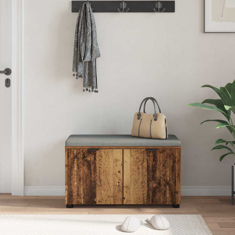 vidaXL Hall Bench with Cushion with Storage Old Wood 80 x 38 x 46 cm