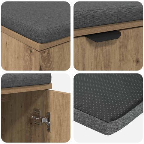 vidaXL Hall Bench with Cushion with Door Artisan Oak 80 x 38 x 46 cm