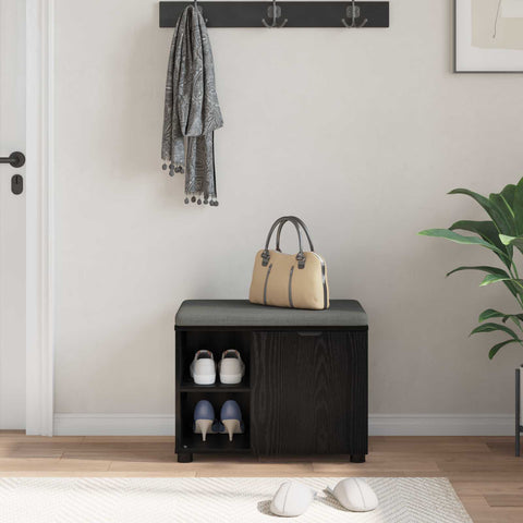 vidaXL Hall Bench with Cushion Plain Black Oak 60 x 38 x 46 cm