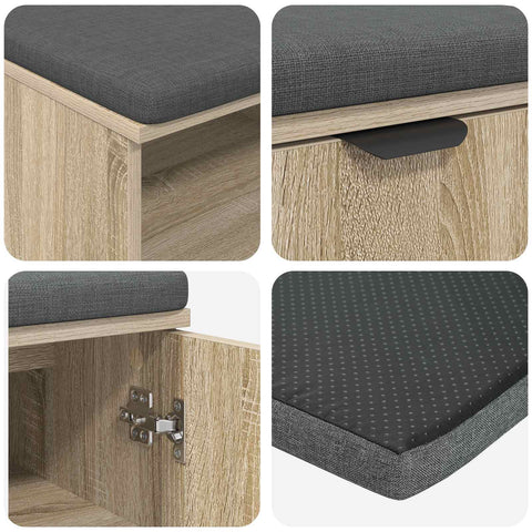 vidaXL Hall Bench with Cushion Plain Sonoma Oak 60 x 38 x 46 cm