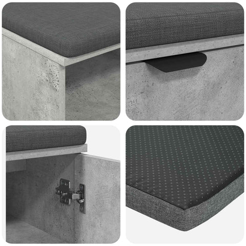 vidaXL Hall Bench with Cushion Plain Concrete Grey 60 x 38 x 46 cm
