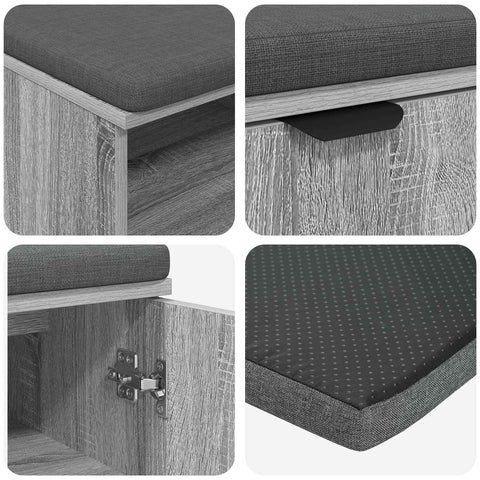 vidaXL Hall Bench with Cushion Plain Grey Sonoma 60 x 38 x 46 cm