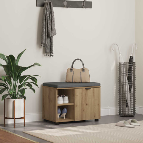 vidaXL Hall Bench with Cushion Plain Artisan Oak 60 x 38 x 46 cm