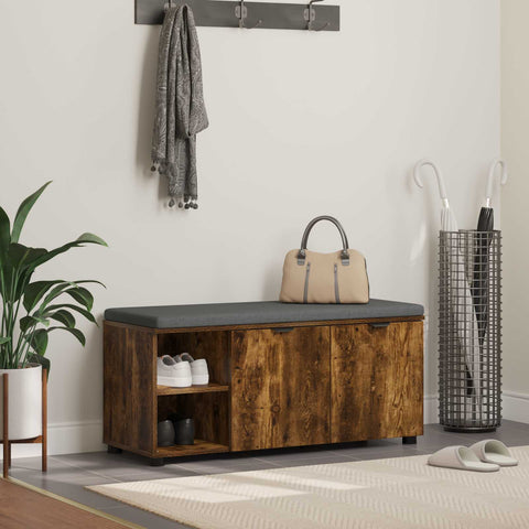 vidaXL Hall Bench with Cushion Plain Smoked Oak 100 x 38 x 46 cm
