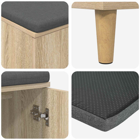 vidaXL Hall Bench with Cushion with Storage Sonoma Oak 60 x 38 x 46 cm