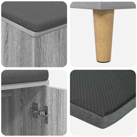 vidaXL Hall Bench with Cushion with Door Grey Sonoma 60 x 38 x 46 cm