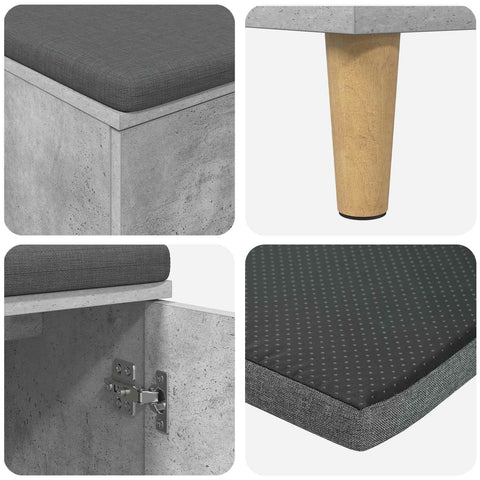 vidaXL Hall Bench with Cushion with Door Concrete Grey 80 x 38 x 46 cm