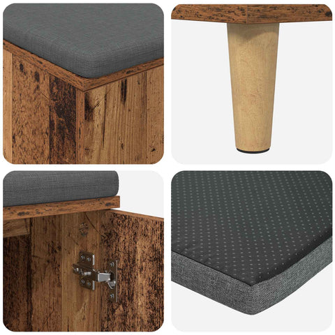 vidaXL Hall Bench with Cushion with Storage Old Wood 80 x 38 x 46 cm