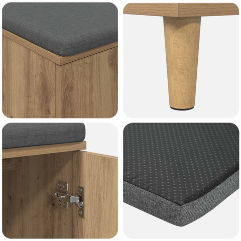 vidaXL Hall Bench with Cushion with Door Artisan Oak 80 x 38 x 46 cm